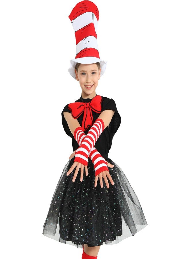 Wizland 5pcs Kid Cat Hat Kits for Read Book Day，Storybook Character Accessories with Gloves White Red Striped Hat, Bow Tie，Tail - Image 5